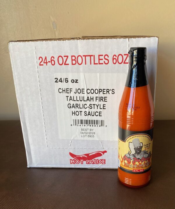 24 Chef Joe Cooper TALLULAH FIRE Garlic Style Hot Sauce (6 oz) Case